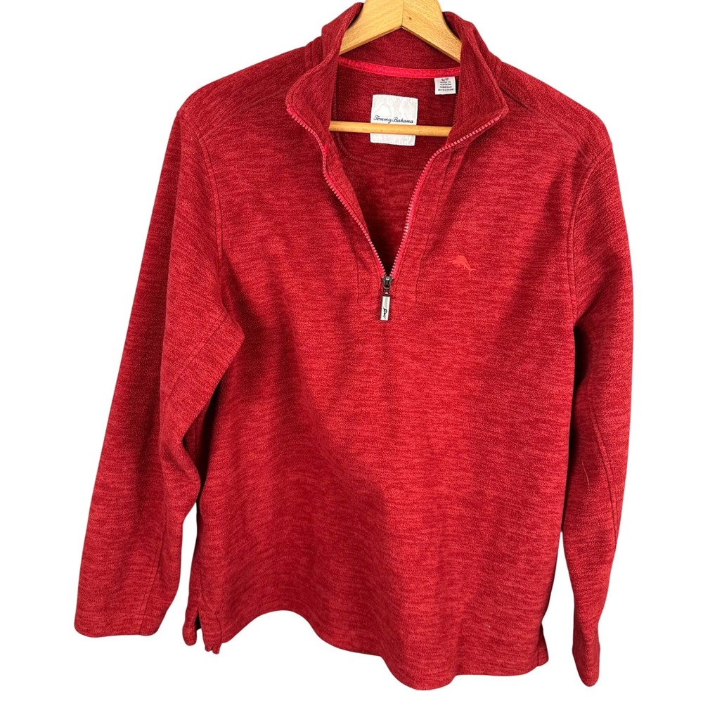 Tommy Bahama Mens Red Heathered Fleece Quarter Zip Pullover Sweater Small
